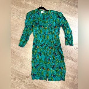 100% silk vintage party dress green